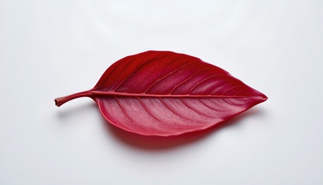 A single red leaf resting against a light background.
