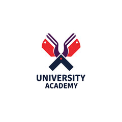 An academic emblem featuring a blue shield, open book, golden torch, and laurel wreath with the year 1982.