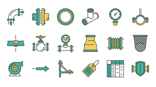 Versatile piping components and industrial parts showcase for engineering solutions, perfect for plumbing design, mechanical systems, and manufacturing visualizations with clean lines