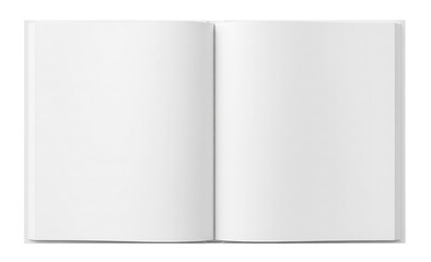 Blank open white paper notebook or magazine isolated on background mock up