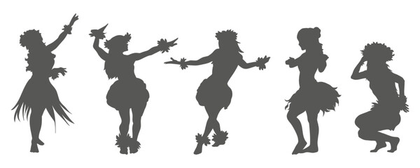 Flat design hawaiian girl silhouette. Hawaiian hula girl dancer action silhouette