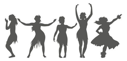 Flat design hawaiian girl silhouette. Hawaiian hula girl dancer action silhouette