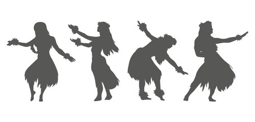 Flat design hawaiian girl silhouette. Hawaiian hula girl dancer action silhouette