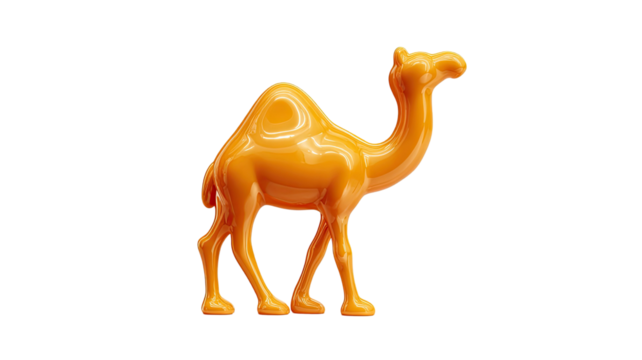 Golden camel figure with detailed body features and warm reflective tones creating a striking decorative appearance, isolated on white background