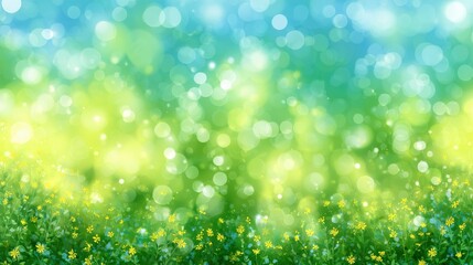 Fototapeta premium A vibrant spring landscape with yellow flowers and bokeh effect.