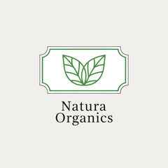 Natura Organics Logo Design Featuring Green Leaves and Text.