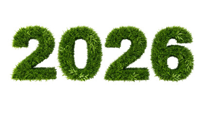 Green grass numbers 2026 isolated on a transparent background
