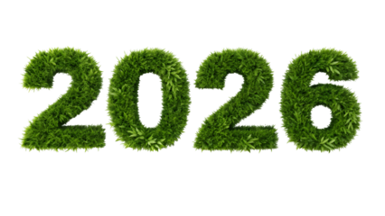 Green grass numbers 2026 isolated on a transparent background