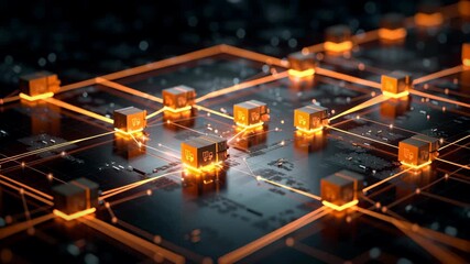 Macro depiction of warehouse and logistics icons connected by glowing data lines, concept of intelligent supply chain analytics, supply chain data insights - Powered by Adobe