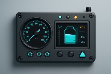 Fototapeta premium High tech battery gauge displaying fuel level with precision meter indicating liquid percentage in sophisticated design showing modern energy management