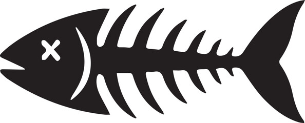 Dead Fish Icon: A stark, black silhouette of a fish skeleton, with a graphic 'X' marking its eye, symbolizes marine life demise.