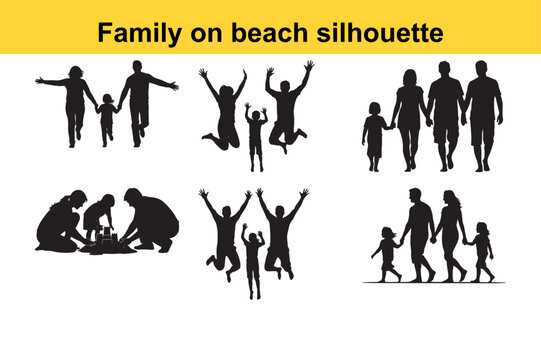 Family on beach silhouette