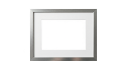 Modern Silver Picture Frame With White Mat On Black Background