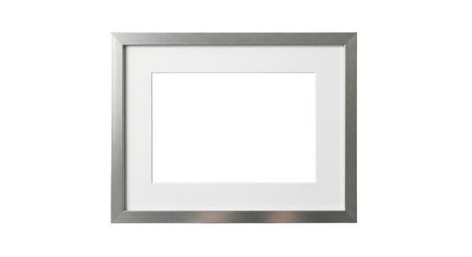 Modern Silver Picture Frame With White Mat On Black Background