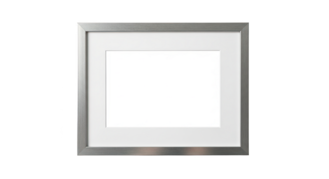 Modern Silver Picture Frame With White Mat On Black Background