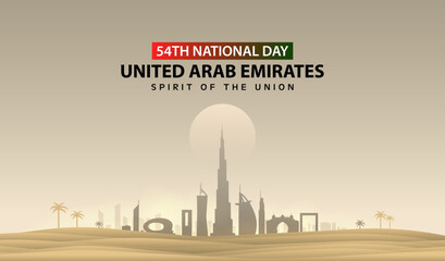cityscape background of uae with desert for national day of uae, 2nd december.