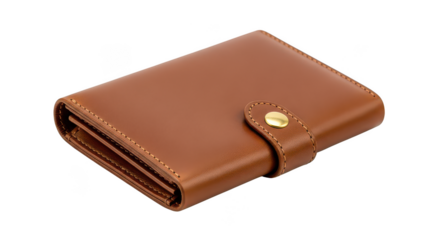 Elegant Brown Leather Wallet With Gold Snap Closure On Black