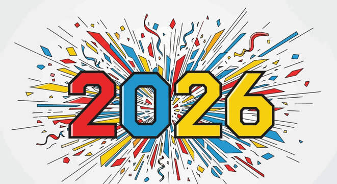 Exciting 2026 Celebration Design with Vibrant Confetti Burst - Get Ready for a Colorful New Year, Party Invitations, Event Marketing, and Festive Decor