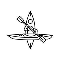 Person kayaking with paddle in a kayak, line art isolated on