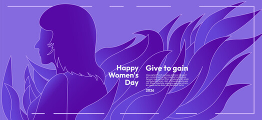 Women's day banner with the slogan give to gain.