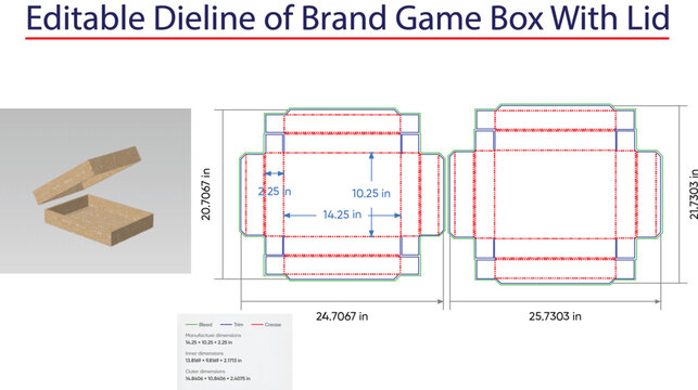 Editable Dieline of Brand Game Box With Lid template