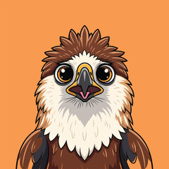 Vector cartoon portrait of a wise brown eagle owl, a wild night predator, illustration of a cute feather raptor bird