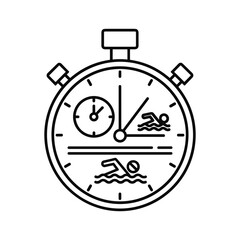 Stopwatch with swimmer icon for timing swimming laps isolated on