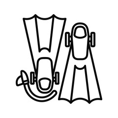 Pair of flippers for swimming isolated on, black line drawing