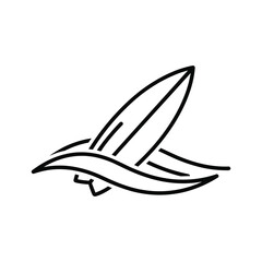 Fototapeta premium Surfboard and wave line art isolated on for logo design