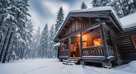 Cozy Cabin Retreat - A Winter Wonderland Escape in the Snowy Woods.