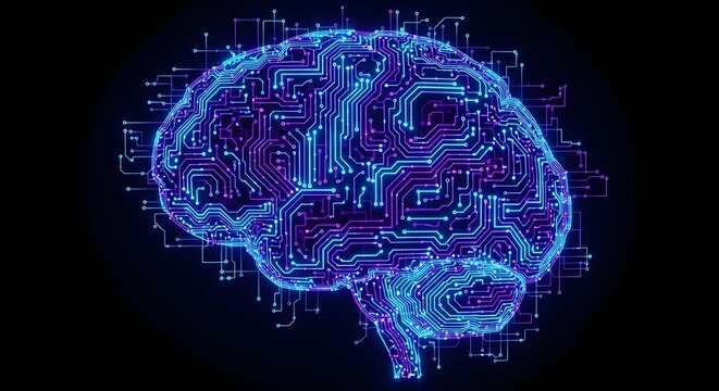 Digital brain circuit board artificial intelligence concept on black - Powered by Adobe