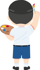 Illustration of Boy Painting with Brush and Palette