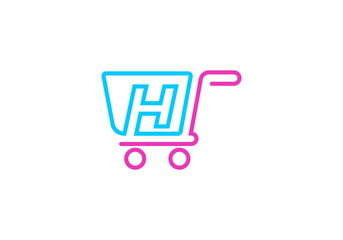 letter h shopping cart outline logo vector icon