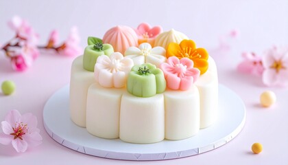 パステルフラワーで飾られた白いケーキ / White cake decorated with pastel flowers
