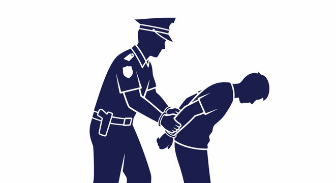 A police officer in uniform is handcuffing a person, depicting an arrest or detention.