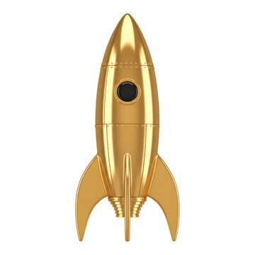 Gleaming golden rocket soaring towards unexplored frontiers with futuristic charm
