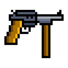 Assault rifle with pixel art isolated on white background