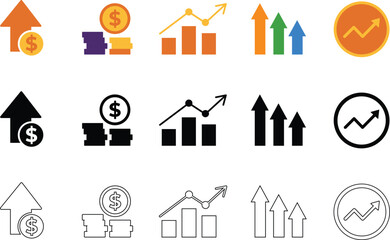 Growth and performance Icon set solid vector Icons for gain, Improvement, progress and development.