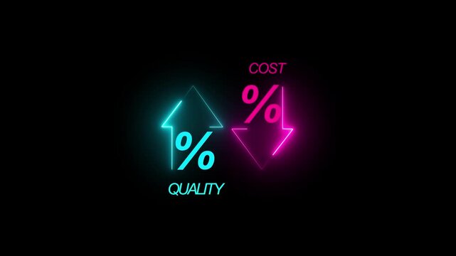 Quality and cost control concept on transparent background. Successful organization strategy and management quality control. Percentage icon of quality with up arrow and cost with down