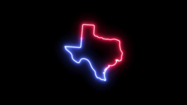 Texas state glowing neon outline seamless loop animation