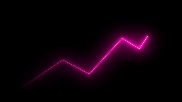 glowing Neon Business chart icon isolated . business chart growth concept black background. Zigzag up right arrow color. neon success graph animation.