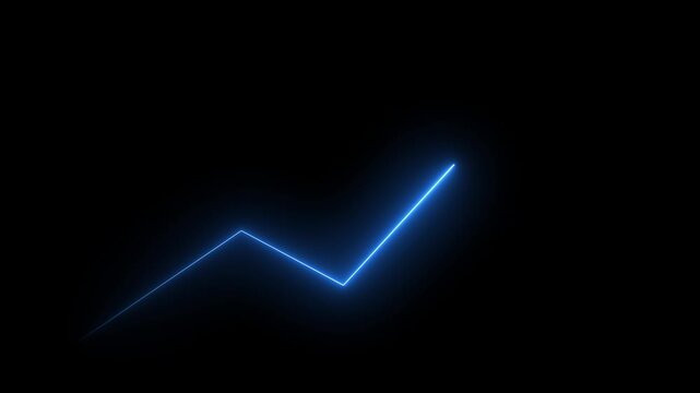 glowing Neon Business chart icon isolated . business chart growth concept black background. Zigzag up right arrow color. neon success graph animation.