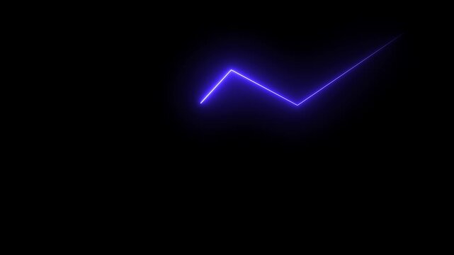 glowing Neon Business chart icon isolated . business chart growth concept black background. Zigzag up right arrow color. neon success graph animation.