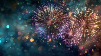 Fototapeta na wymiar beautiful fireworks and glitter bokeh lighting effect colorfull blurred abstract background for anniversary new year eve or christmas