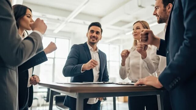 Business professionals join hands for teamwork and success