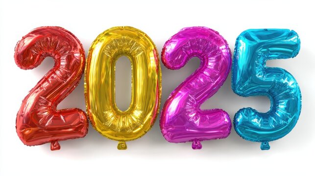 2025 happy new year 3d number colorful balloon isolated on white background
