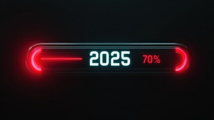 future is loading digital progress bar showing the transition from 2025 to 2026 at 70 percent concept for a new years goals and business planning