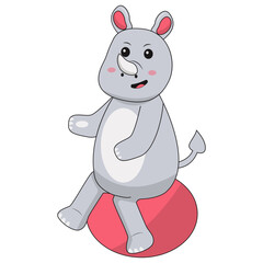 Baby Rhino Cartoon Character. Isolated on White Background
