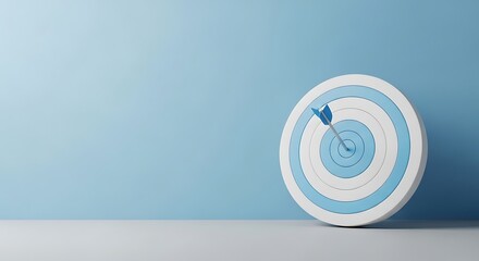 Arrow hitting bullseye on a blue and white target, achieving goal, success concept