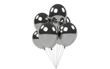 Bunch of black and silver balloons isolated on transparent background